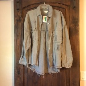 New with tags grey POL Shacket; size L.